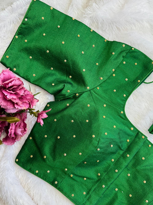 Velvet Readymade Blouse with Zari Buttas - Size : 36 [Opens upto 40]