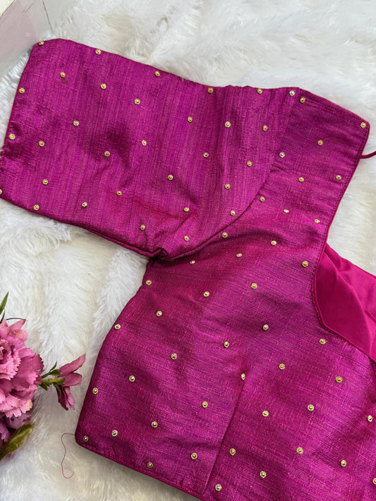 Velvet Readymade Blouse with Zari Buttas - Size : 36 [Opens upto 40]