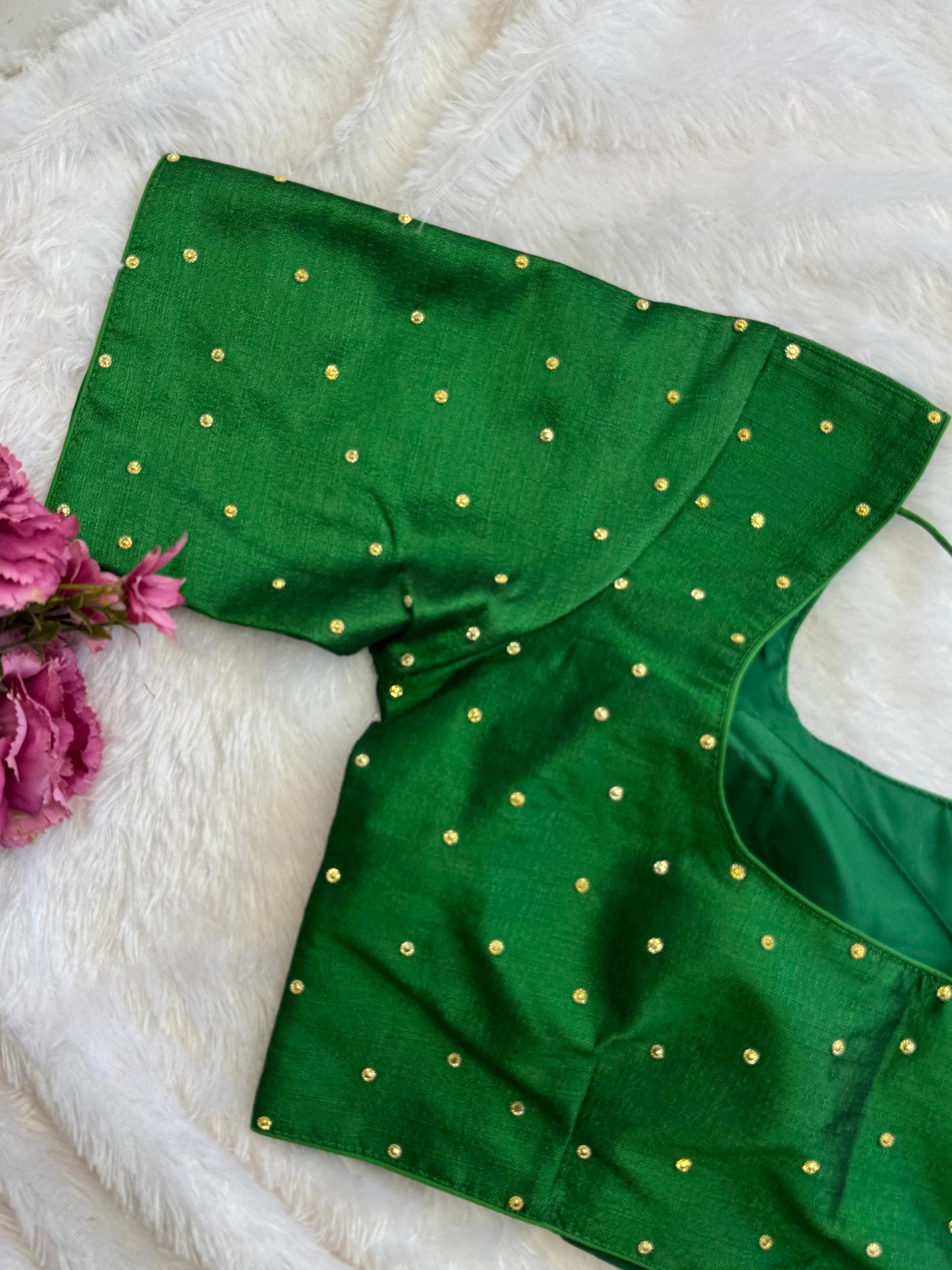 Velvet Readymade Blouse with Zari Buttas - Size : 36 [Opens upto 40]