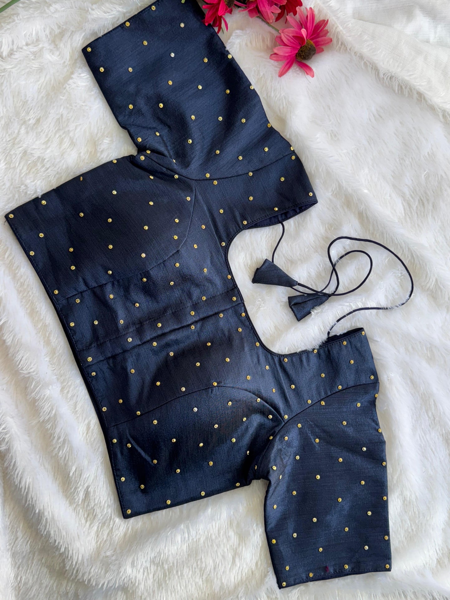 Velvet Readymade Blouse with Zari Buttas - Size : 36 [Opens upto 40]