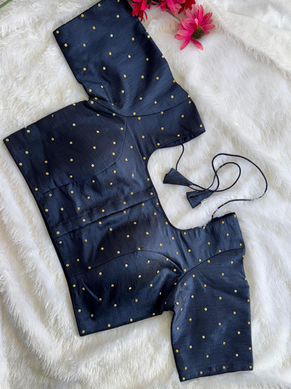 Velvet Readymade Blouse with Zari Buttas - Size : 36 [Opens upto 40]