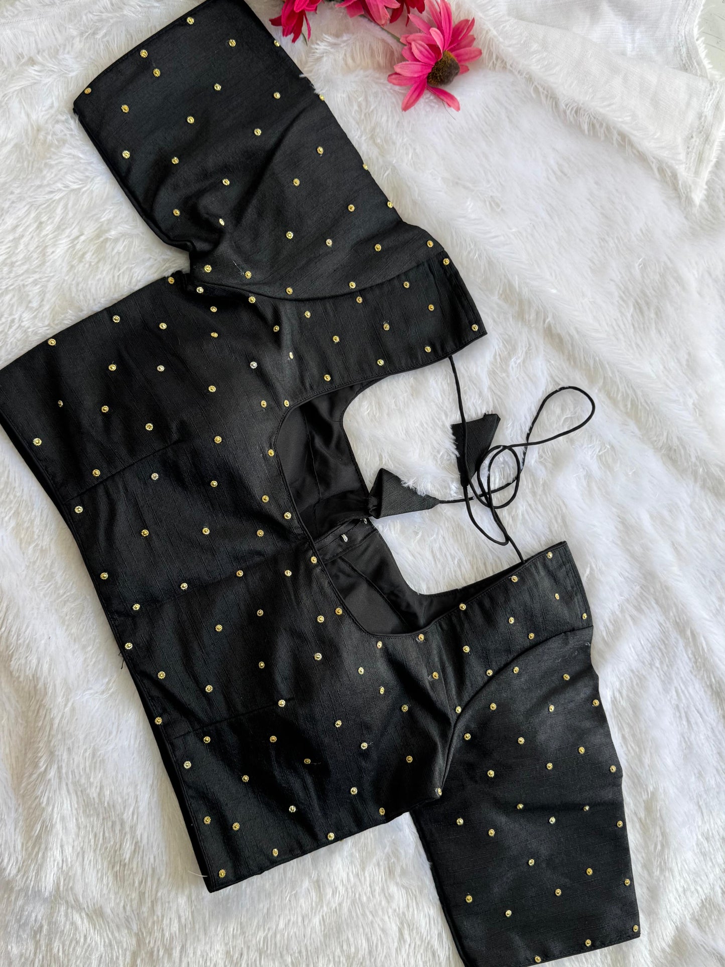 Velvet Readymade Blouse with Zari Buttas - Size : 36 [Opens upto 40]