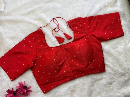 Velvet Readymade Blouse with Zari Buttas - Size : 36 [Opens upto 40]