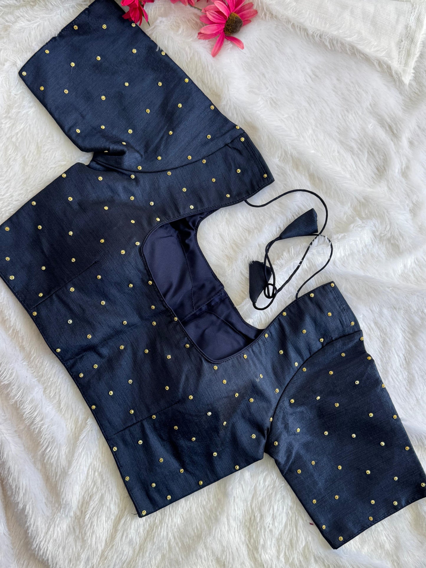 Velvet Readymade Blouse with Zari Buttas - Size : 36 [Opens upto 40]