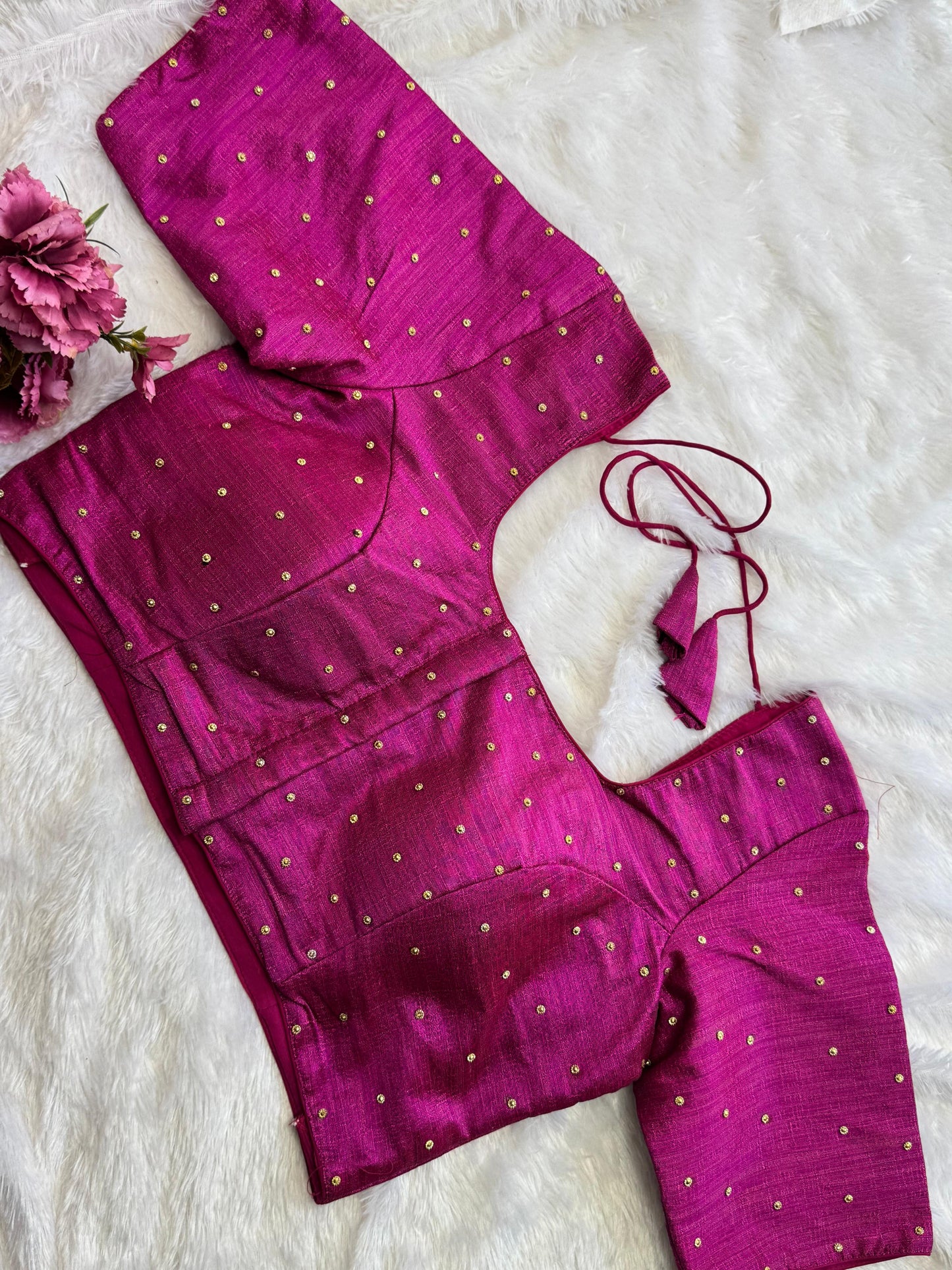 Velvet Readymade Blouse with Zari Buttas - Size : 36 [Opens upto 40]