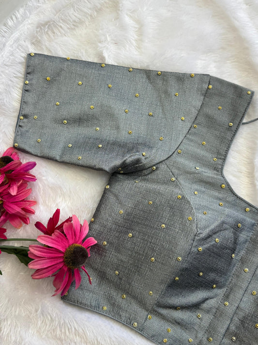 Velvet Readymade Blouse with Zari Buttas - Size : 36 [Opens upto 40]