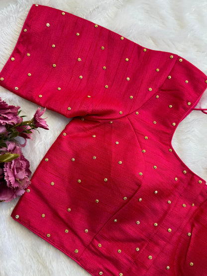 Velvet Readymade Blouse with Zari Buttas - Size : 36 [Opens upto 40]