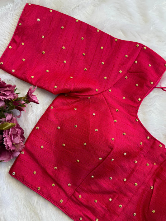 Velvet Readymade Blouse with Zari Buttas - Size : 36 [Opens upto 40]