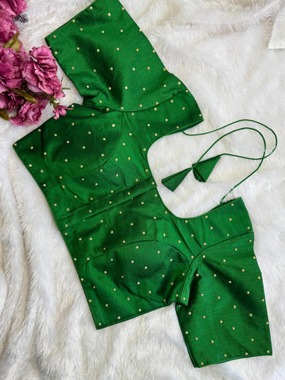 Velvet Readymade Blouse with Zari Buttas - Size : 36 [Opens upto 40]