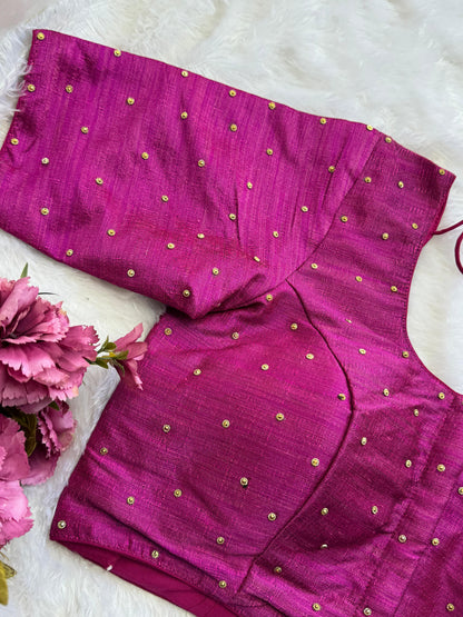 Velvet Readymade Blouse with Zari Buttas - Size : 36 [Opens upto 40]