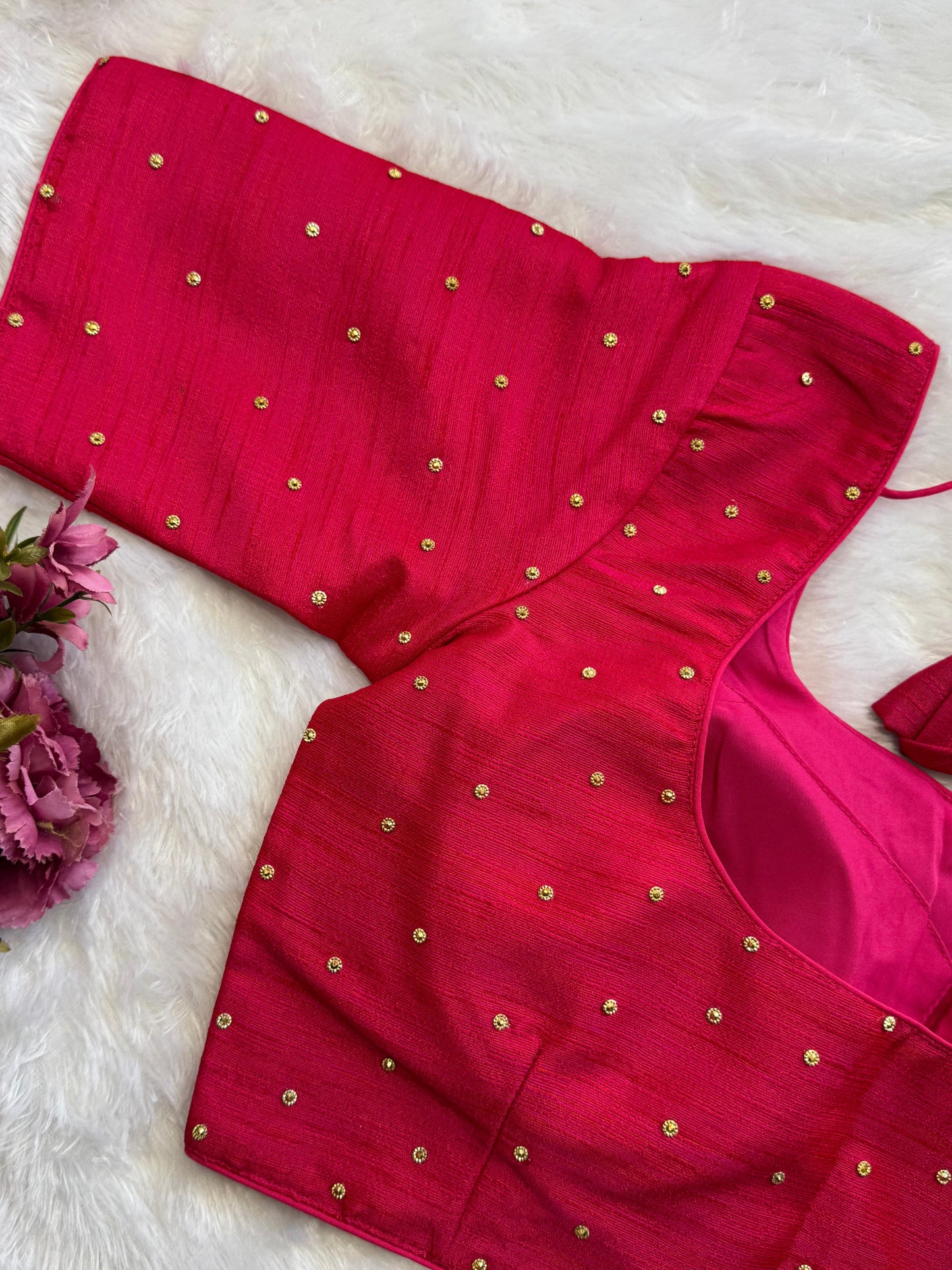 Velvet Readymade Blouse with Zari Buttas - Size : 36 [Opens upto 40]