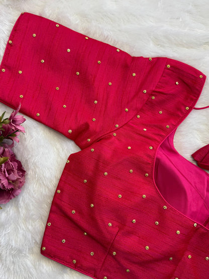 Velvet Readymade Blouse with Zari Buttas - Size : 36 [Opens upto 40]
