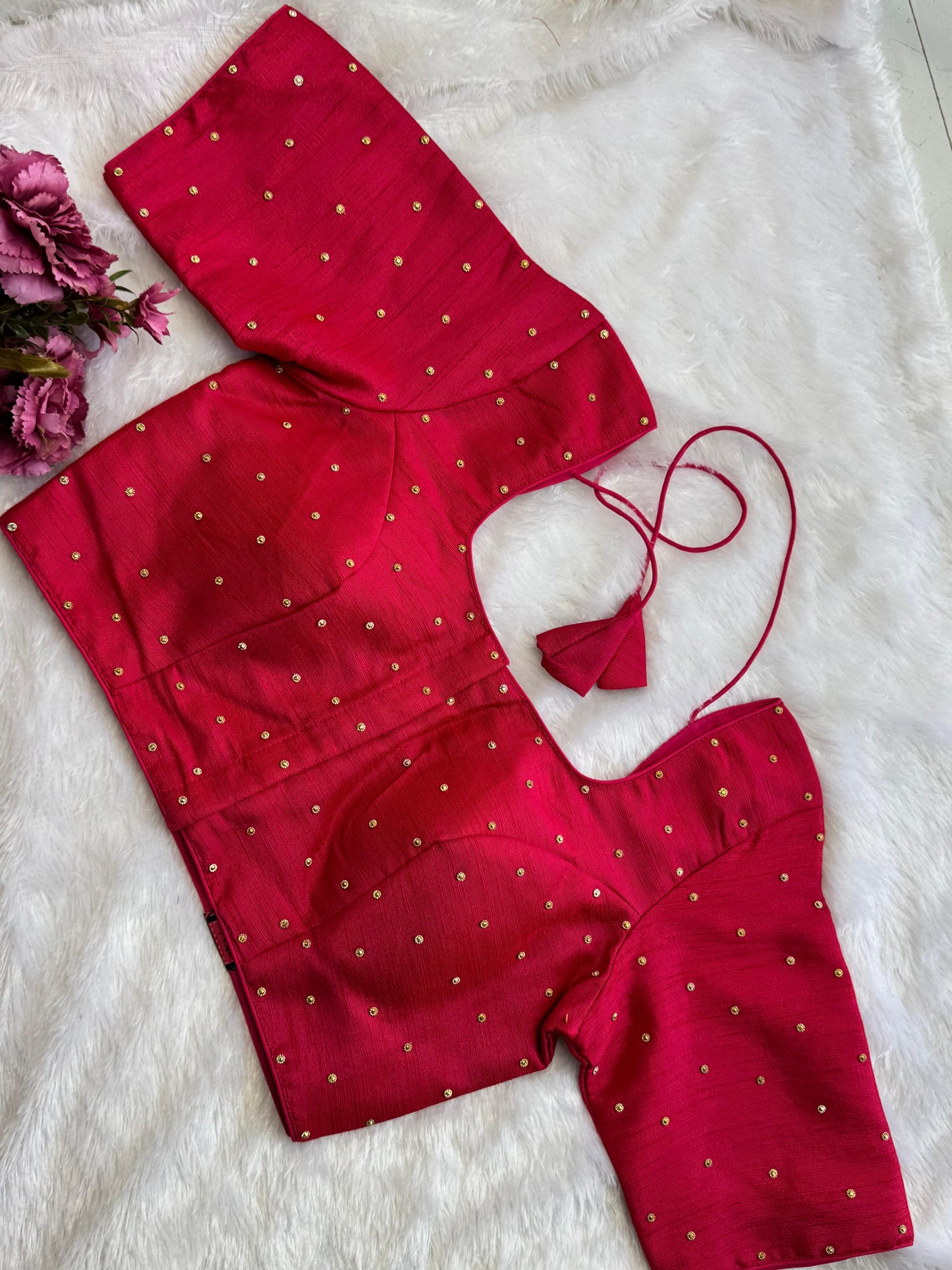 Velvet Readymade Blouse with Zari Buttas - Size : 36 [Opens upto 40]