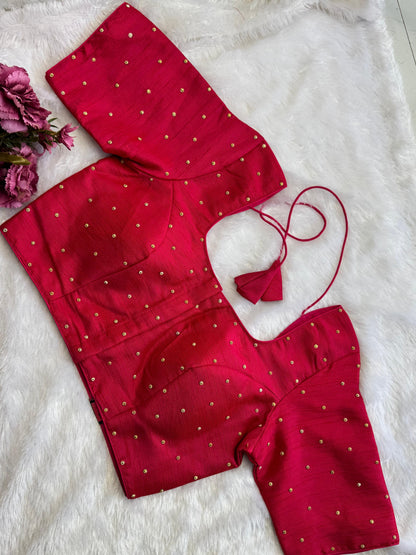 Velvet Readymade Blouse with Zari Buttas - Size : 36 [Opens upto 40]