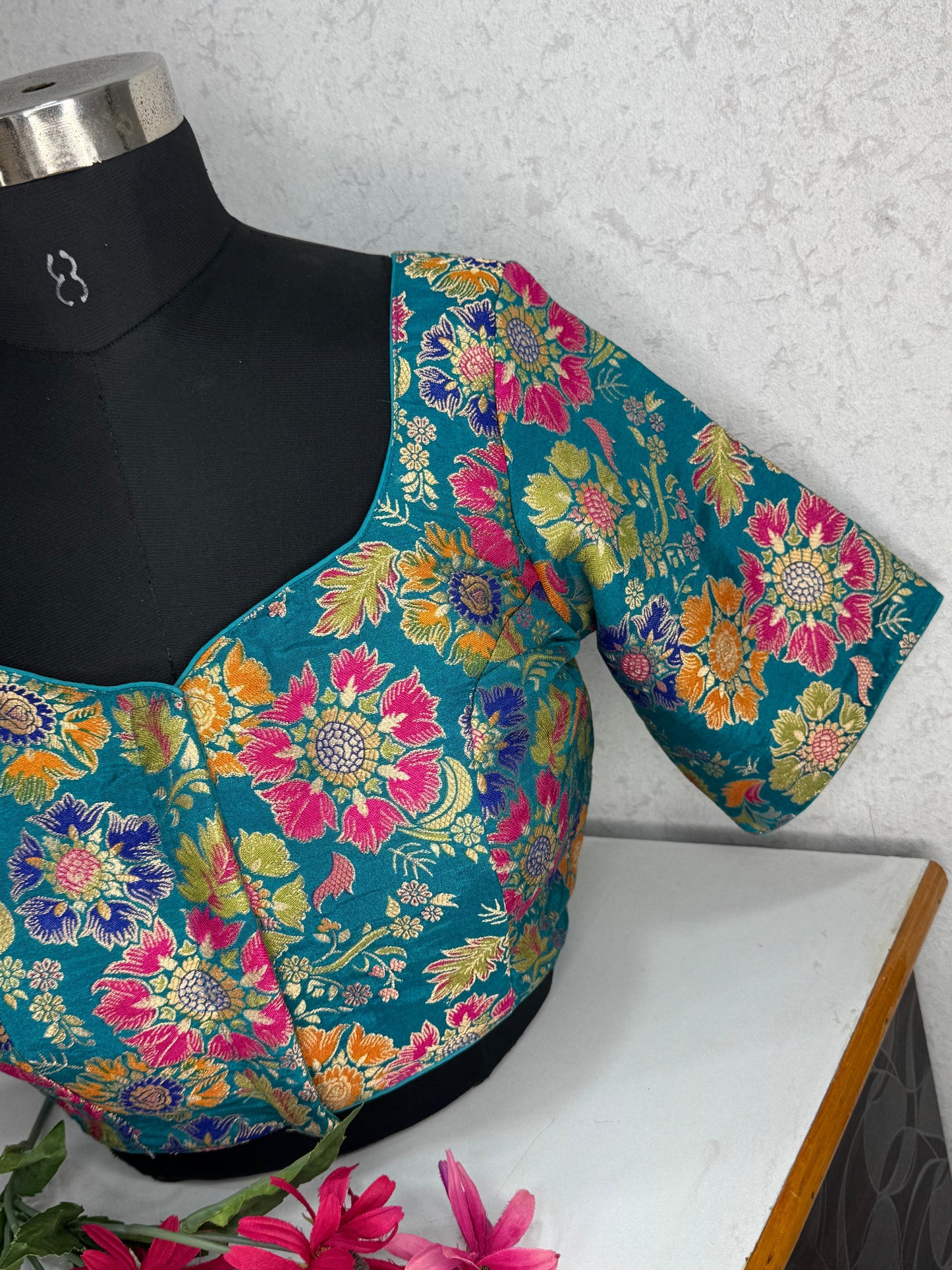 Premium Banarasi Multi Coloured Readymade Blouse Size 38 [expandable up to 42]