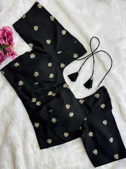 Black Designer Readymade Blouse Size: 36 (expandable up to 40)