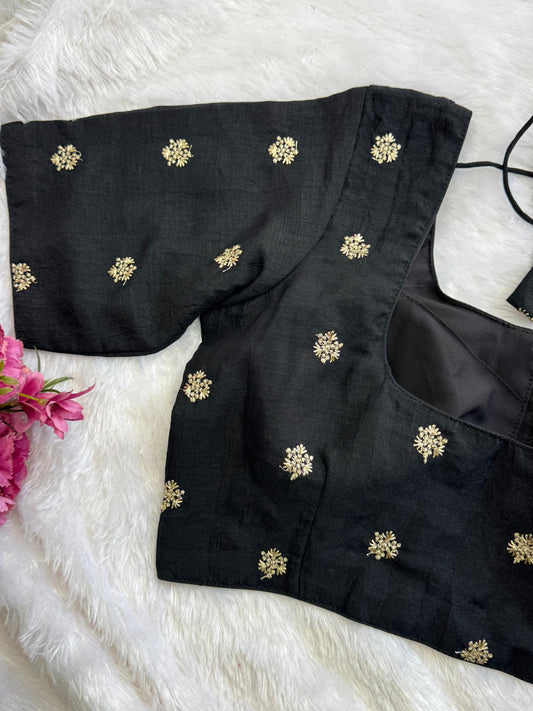 Black Designer Readymade Blouse Size: 36 (expandable up to 40)
